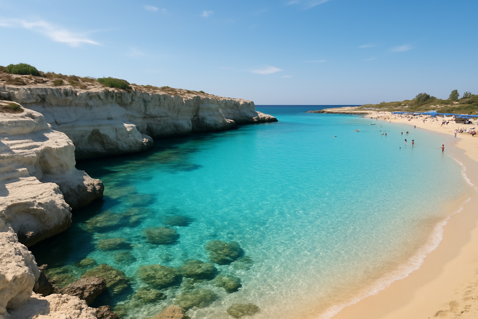 Türkise Bucht mit weißen Klippen bei Ayia Napa auf Zypern