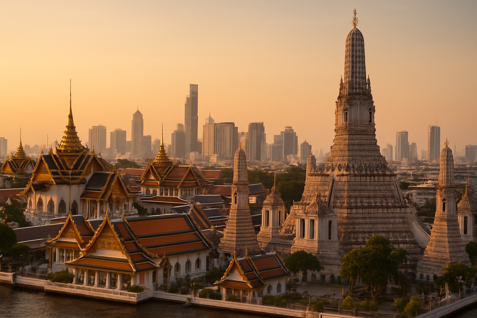 Grand Palace und Skyline von Bangkok, Thailand