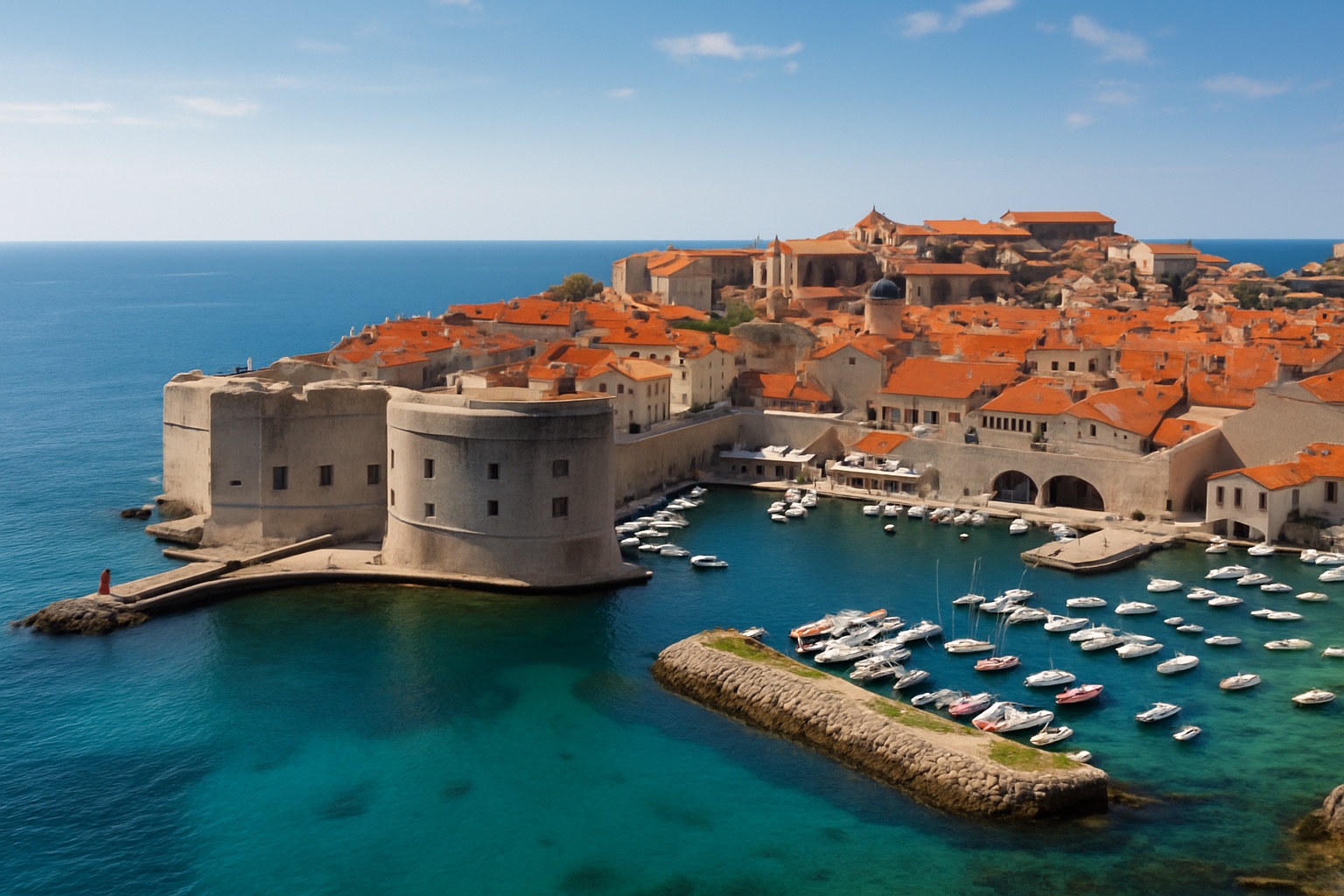 Altstadt von Dubrovnik mit Stadtmauer und Adria
