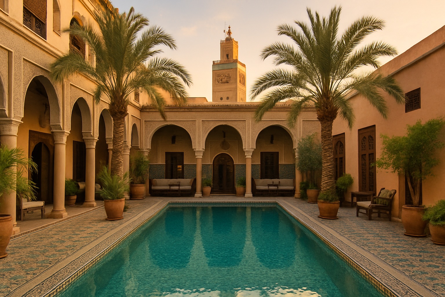 Luxuriöser Riad-Innenhof mit Pool in Marrakesch, Marokko