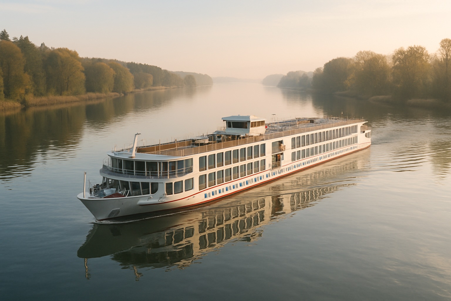 Flusskreuzfahrtschiff nahe der Ostseekueste