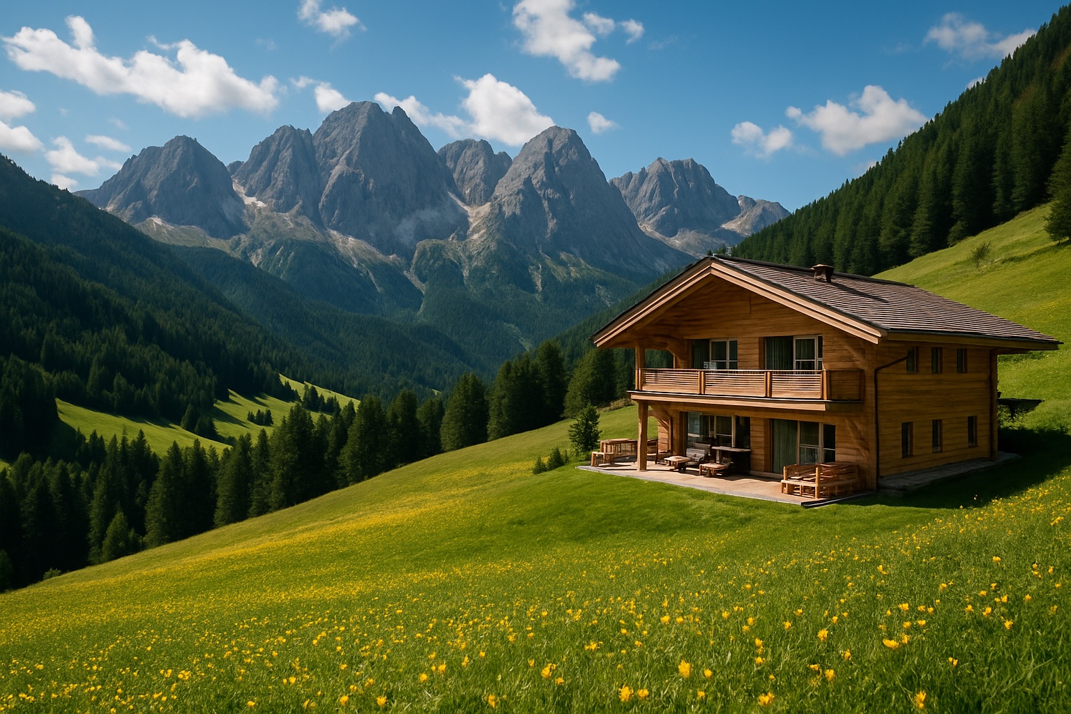 Almwiese und Dolomitengipfel in Ratschings, Südtirol