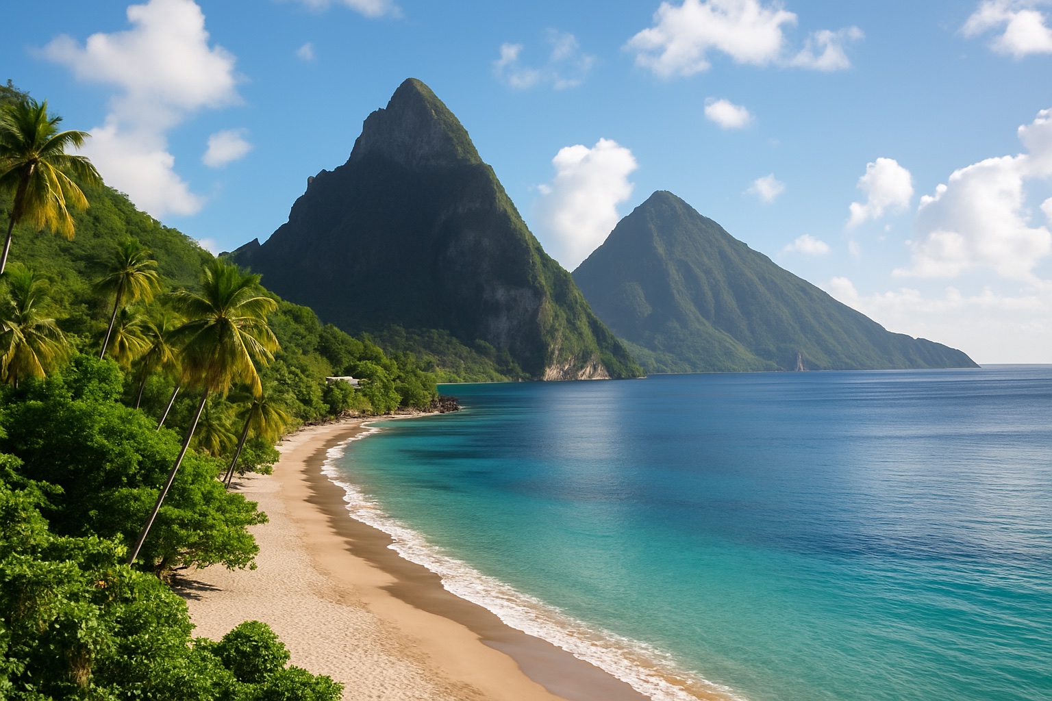 Die Pitons und Karibikstrand auf St. Lucia