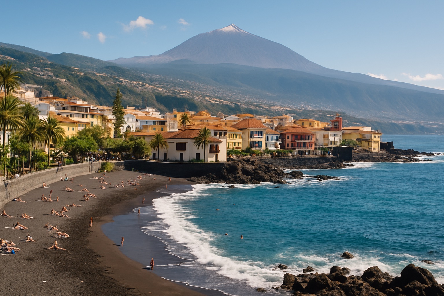 Küste von Puerto de la Cruz auf Teneriffa mit Atlantik und Teide